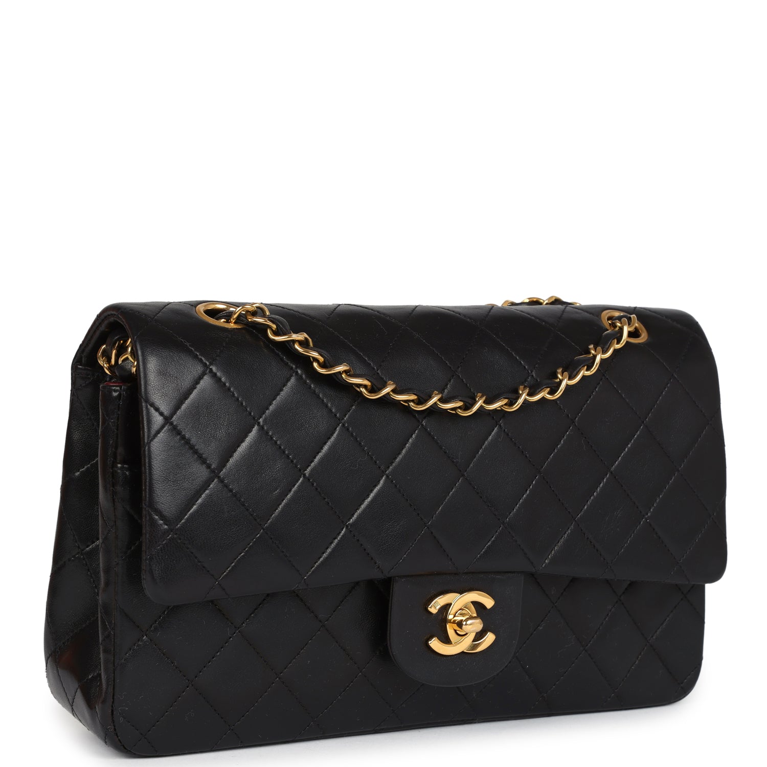 Chanel Vintage Medium Classic Double Flap Bag Black Lambskin Gold Hardware