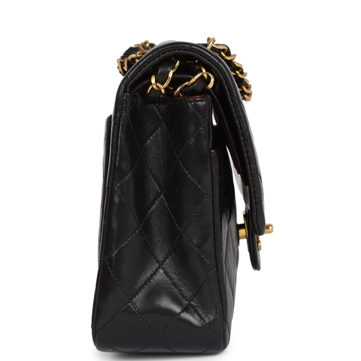 Chanel Vintage Medium Classic Double Flap Bag Black Lambskin Gold Hardware
