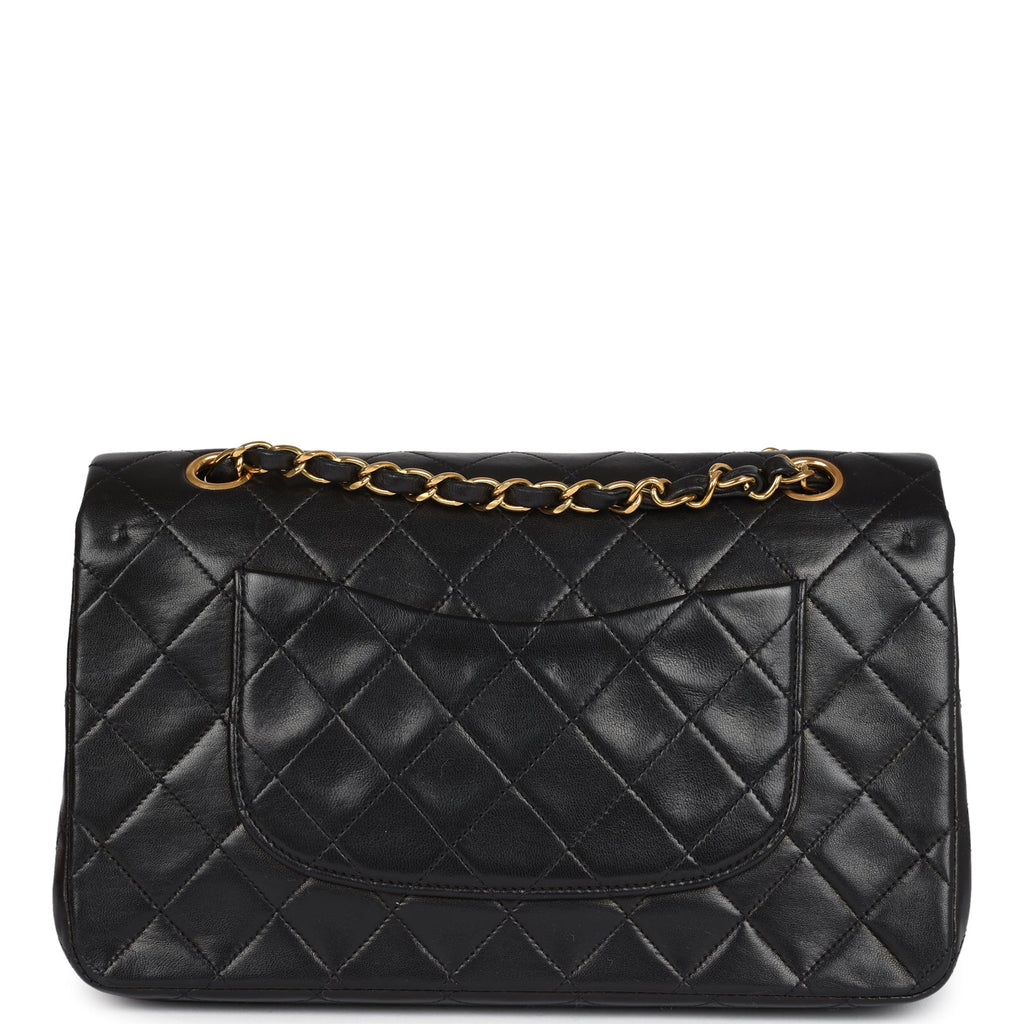 Chanel Vintage Medium Classic Double Flap Bag Black Lambskin Gold Hardware