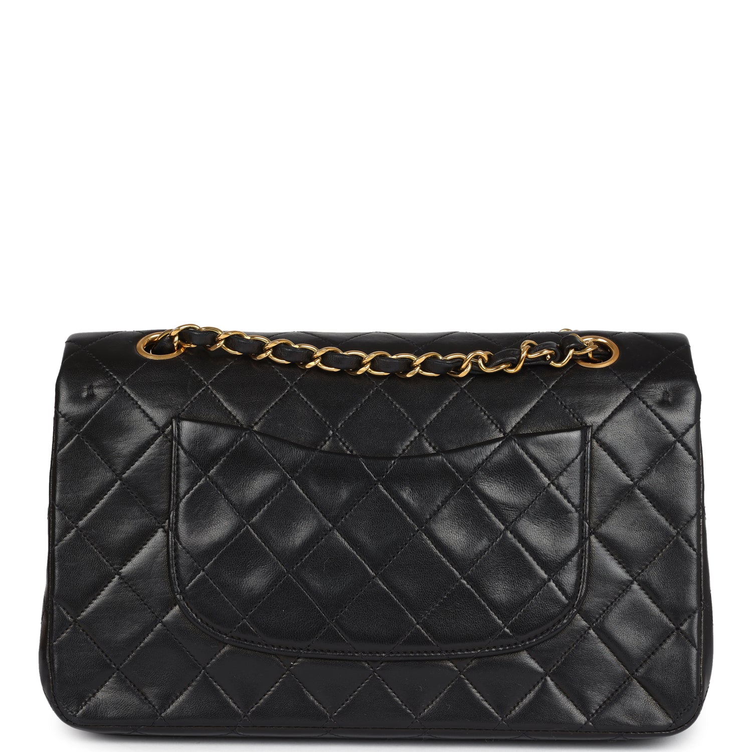 Chanel Vintage Medium Classic Double Flap Bag Black Lambskin Gold Hardware