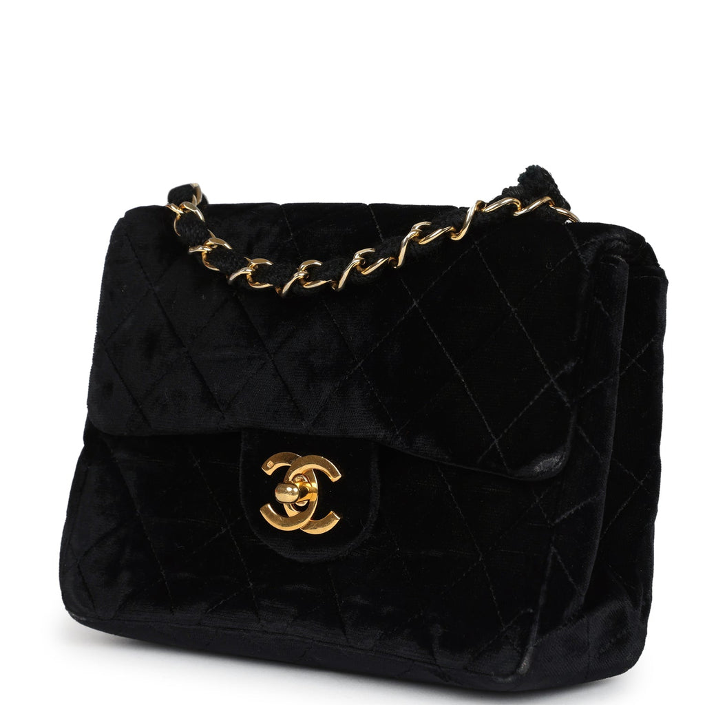Chanel Vintage Mini Square Flap Bag Black Velvet Gold Hardware
