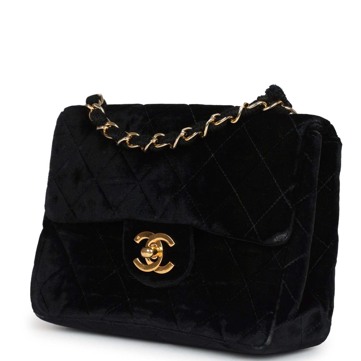 Chanel Vintage Mini Square Flap Bag Black Velvet Gold Hardware