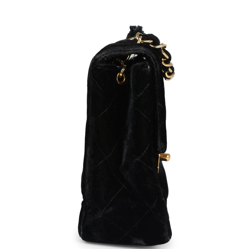 Chanel Vintage Mini Square Flap Bag Black Velvet Gold Hardware