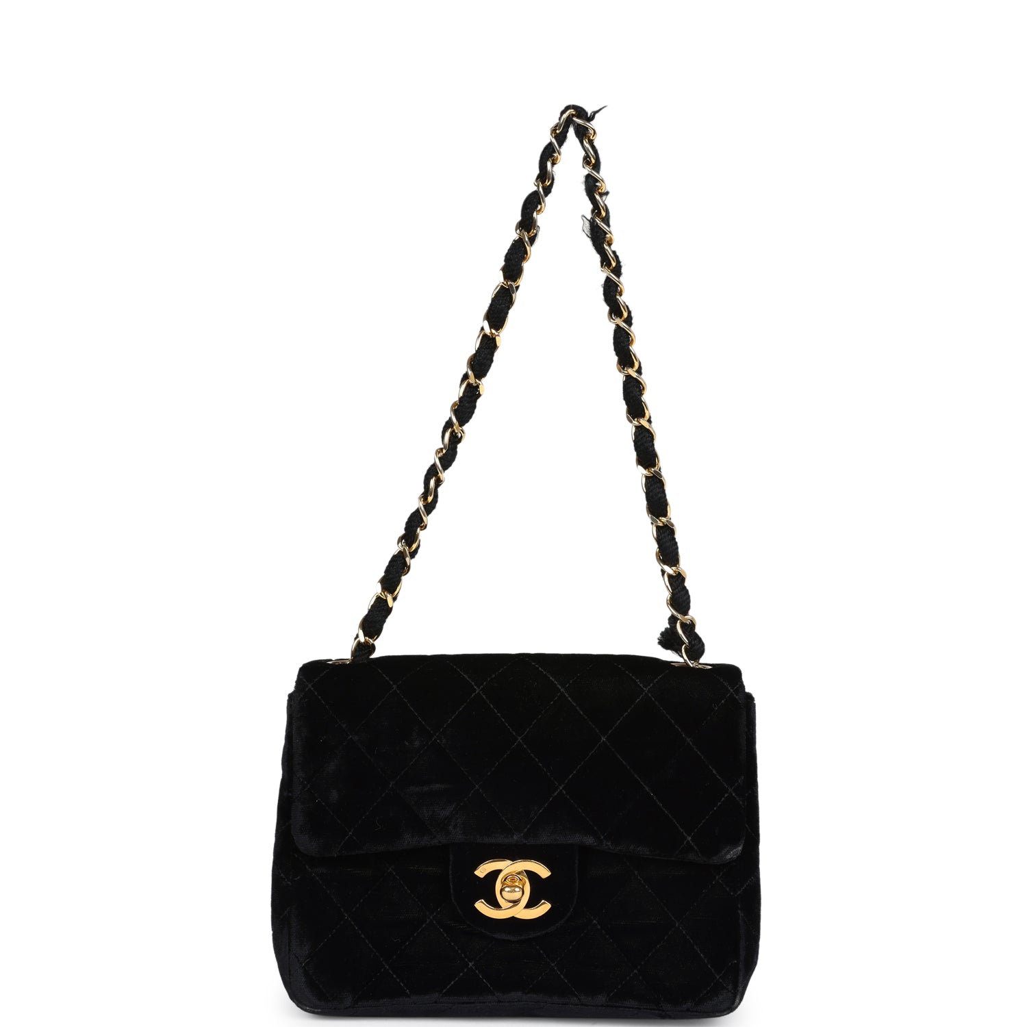 Chanel Vintage Mini Square Flap Bag Black Velvet Gold Hardware