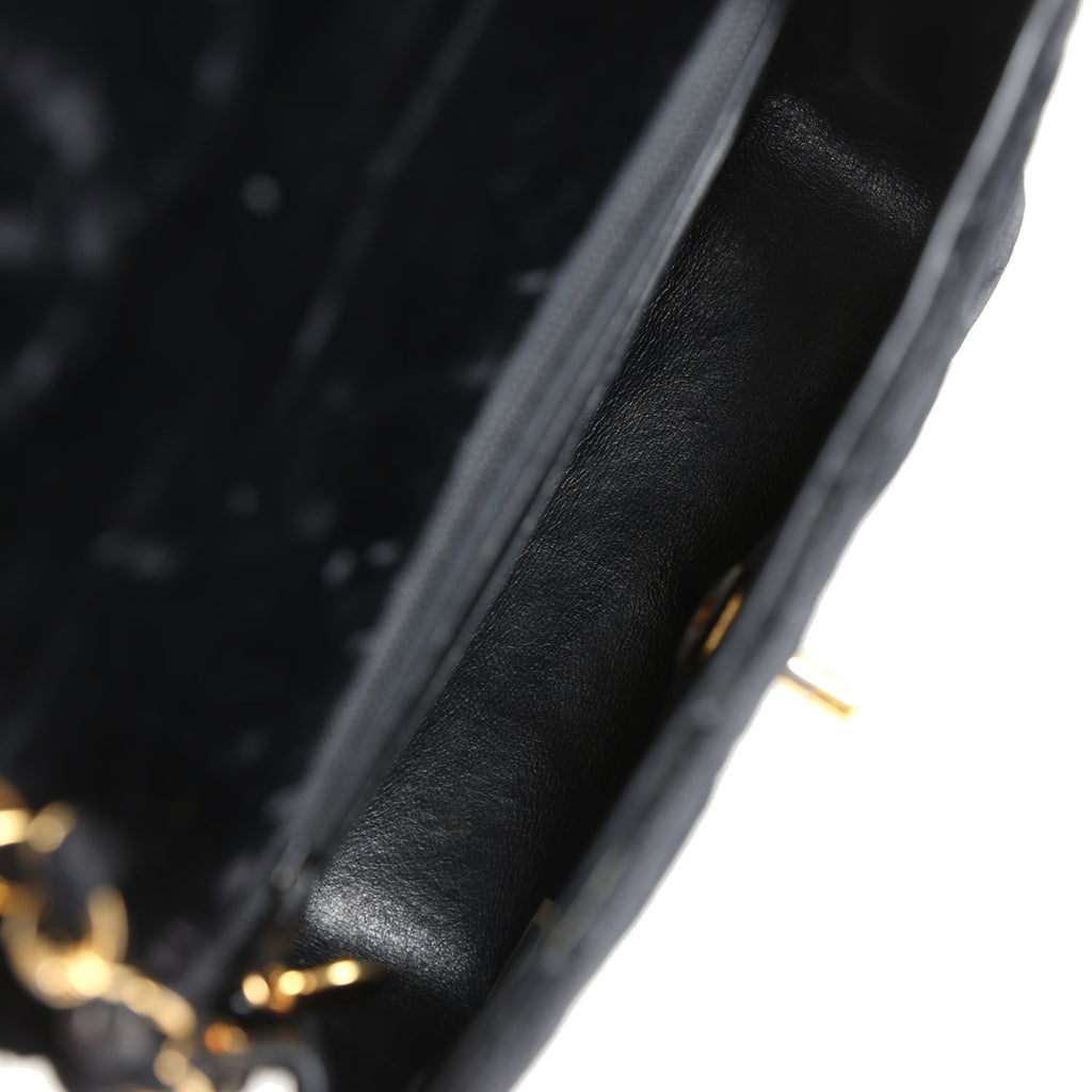 Chanel Vintage Mini Square Flap Bag Black Velvet Gold Hardware