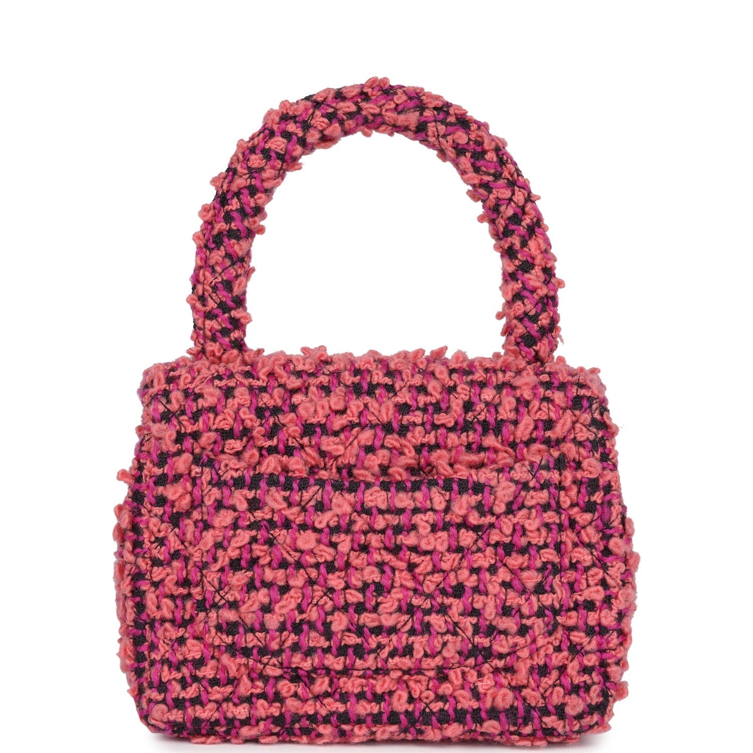 Chanel Vintage Micro Kelly Child Flap Bag Pink and Black Tweed Boucle Gold Hardware