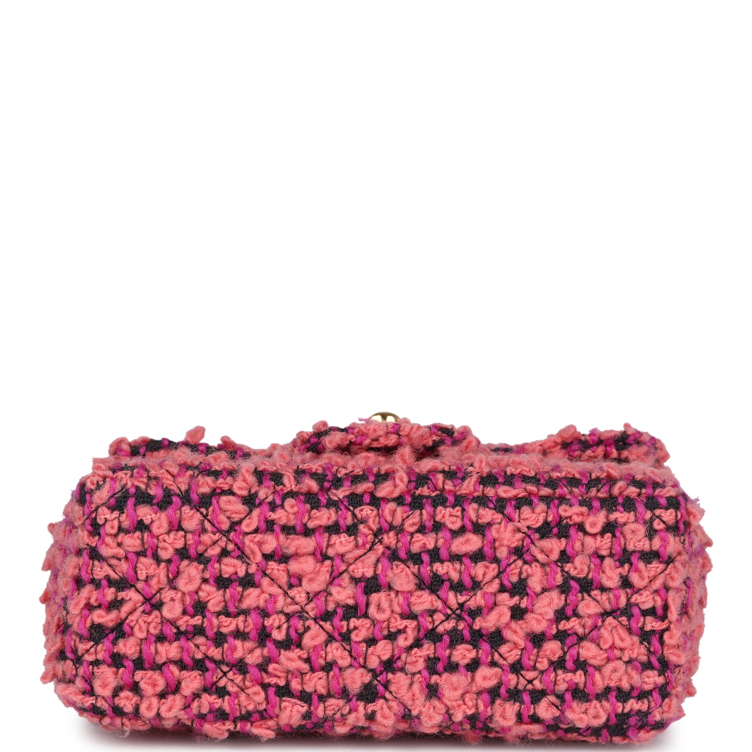 Chanel Vintage Micro Kelly Child Flap Bag Pink and Black Tweed Boucle Gold Hardware