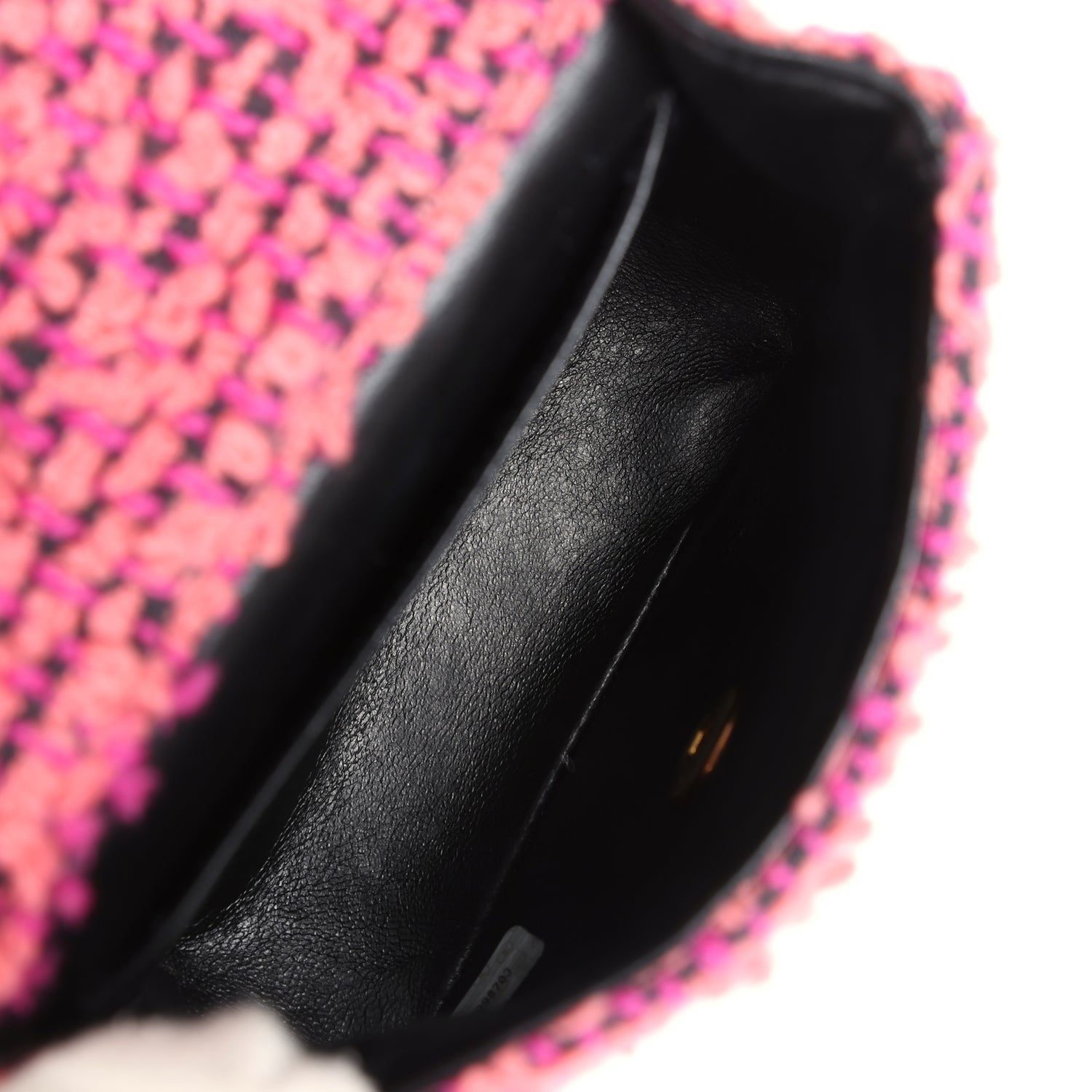 Chanel Vintage Micro Kelly Child Flap Bag Pink and Black Tweed Boucle Gold Hardware