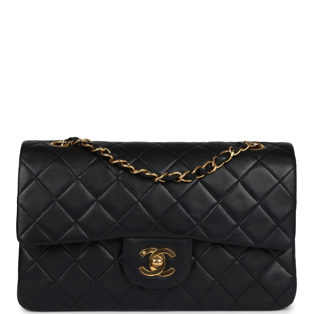 Chanel Vintage Small Classic Double Flap Black Lambskin Gold Hardware