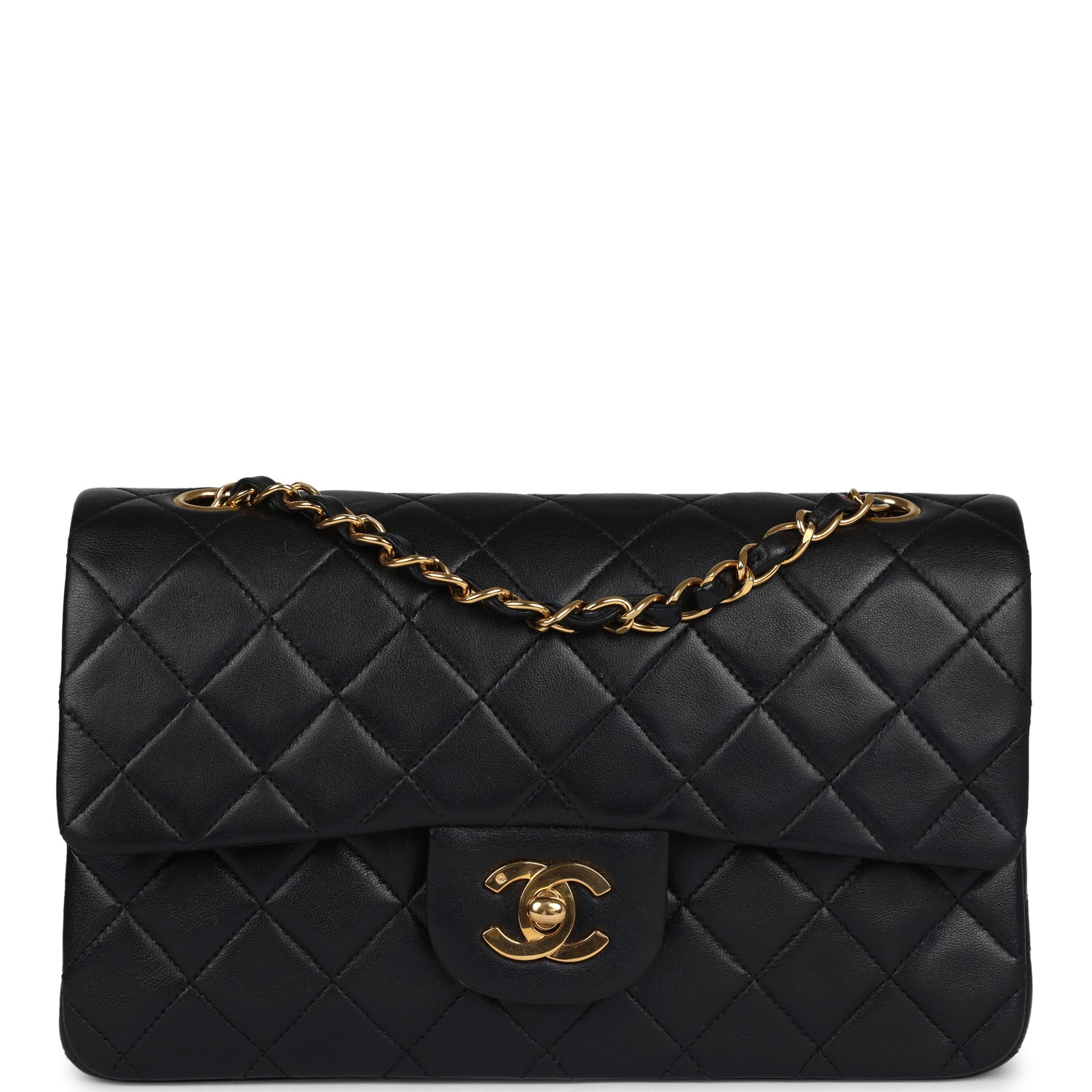 Chanel Vintage Small Classic Double Flap Black Lambskin Gold Hardware