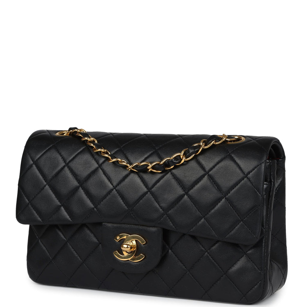 Chanel Vintage Small Classic Double Flap Black Lambskin Gold Hardware