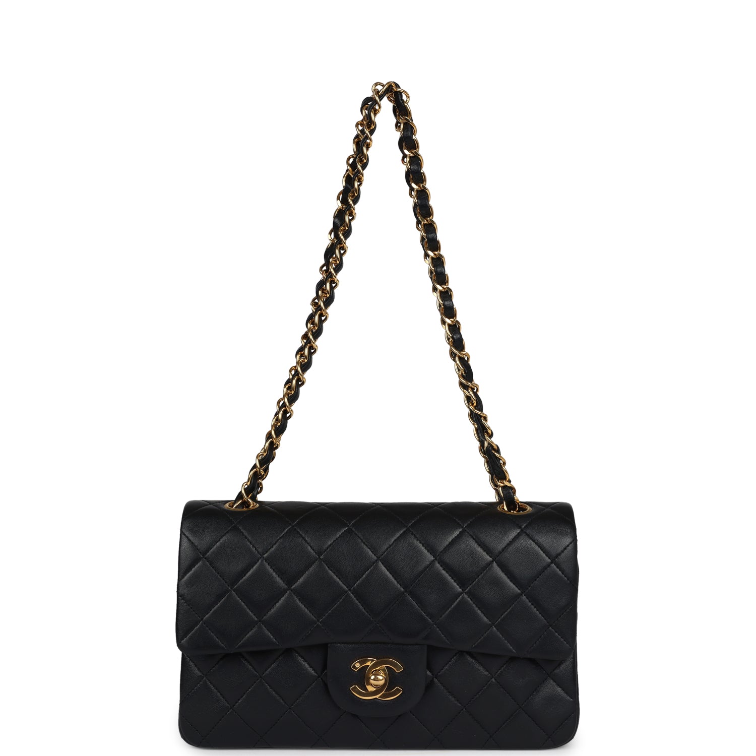 Chanel Vintage Small Classic Double Flap Black Lambskin Gold Hardware