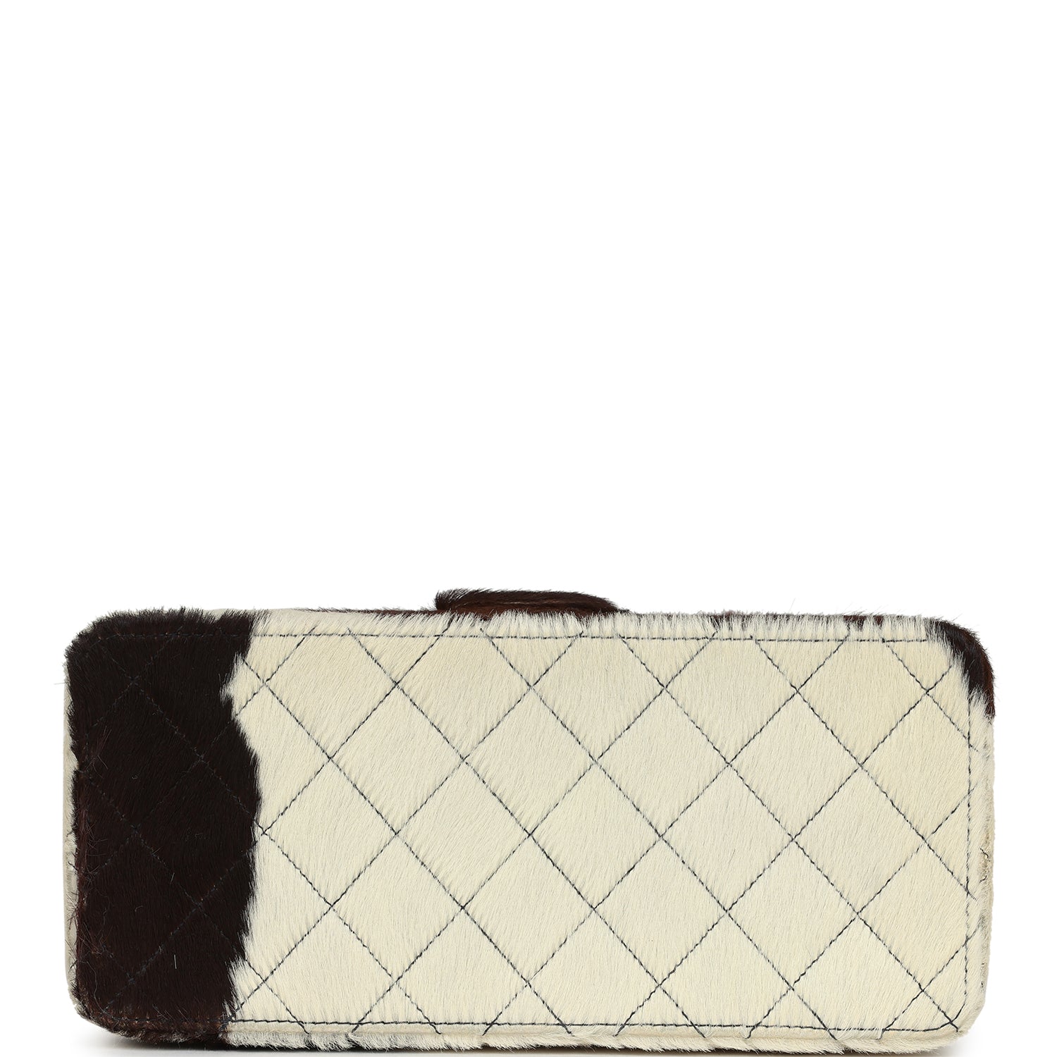 Chanel Vintage Rectangular Vanity Box Brown and White Cow Print Pony Hair Antique Gold Hardware