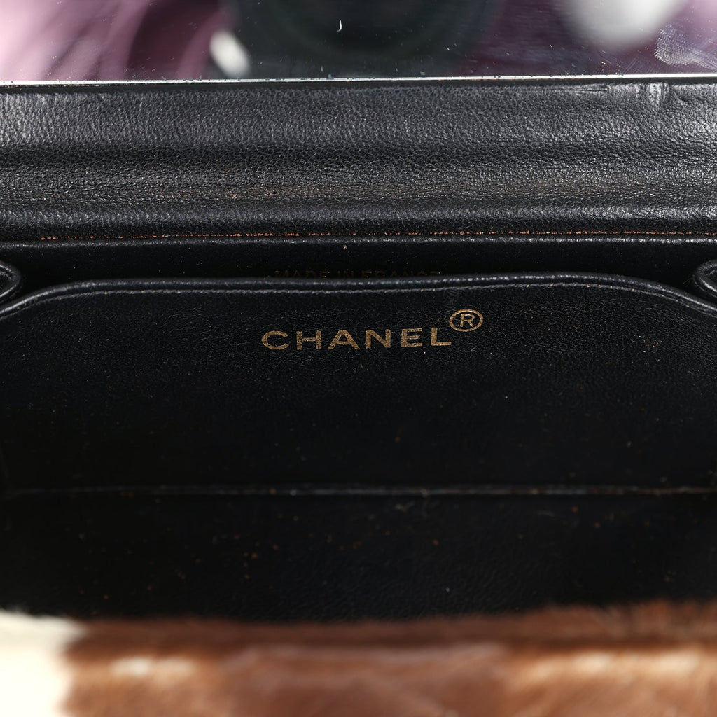 Chanel Vintage Rectangular Vanity Box Brown and White Cow Print Pony Hair Antique Gold Hardware