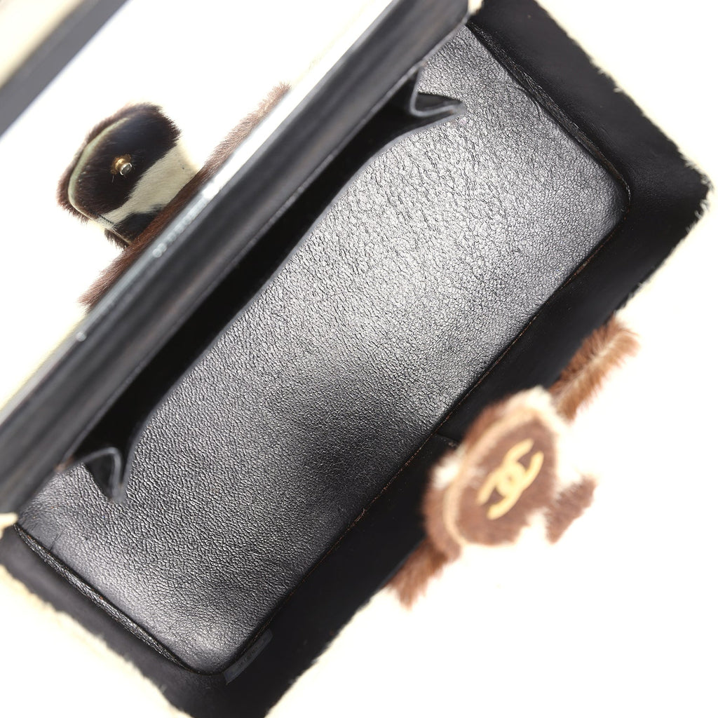 Chanel Vintage Rectangular Vanity Box Brown and White Cow Print Pony Hair Antique Gold Hardware