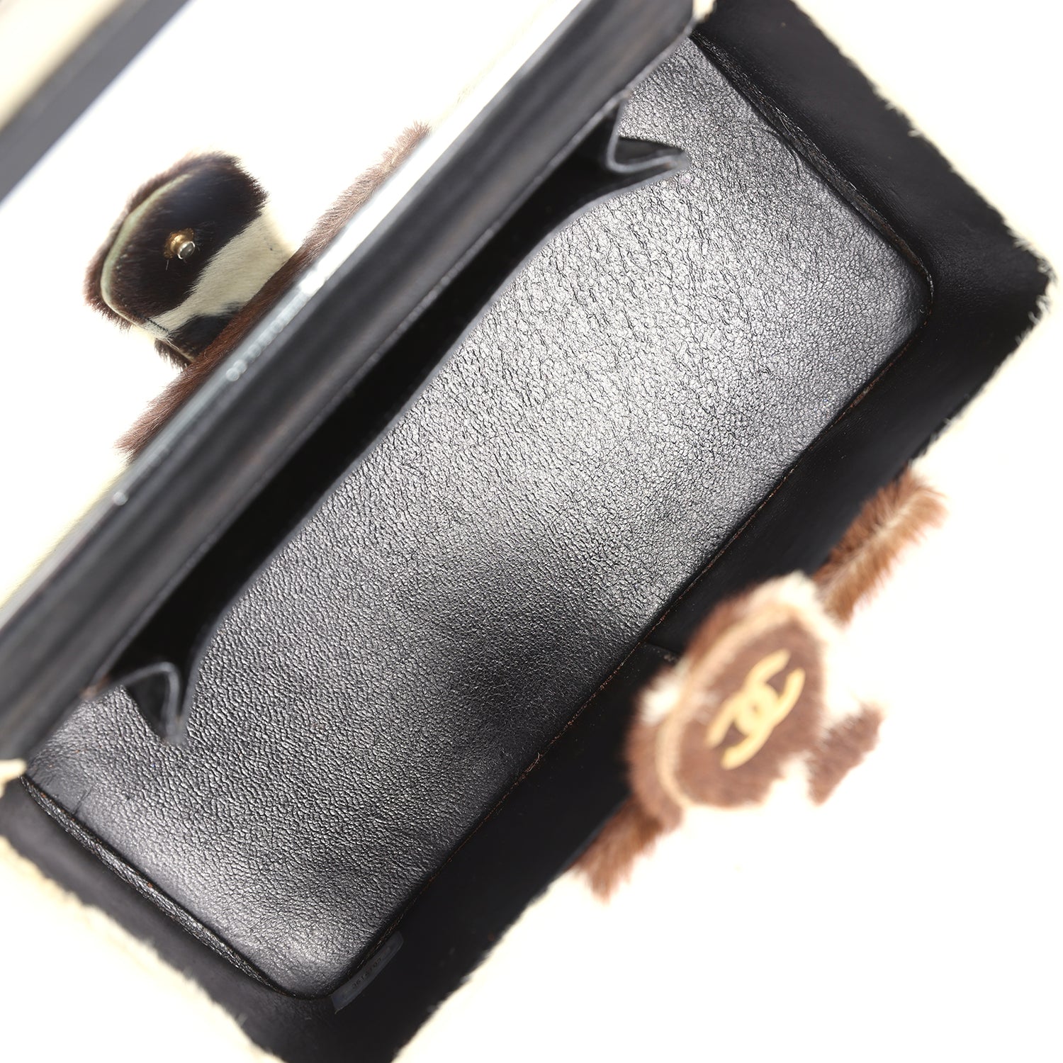 Chanel Vintage Rectangular Vanity Box Brown and White Cow Print Pony Hair Antique Gold Hardware