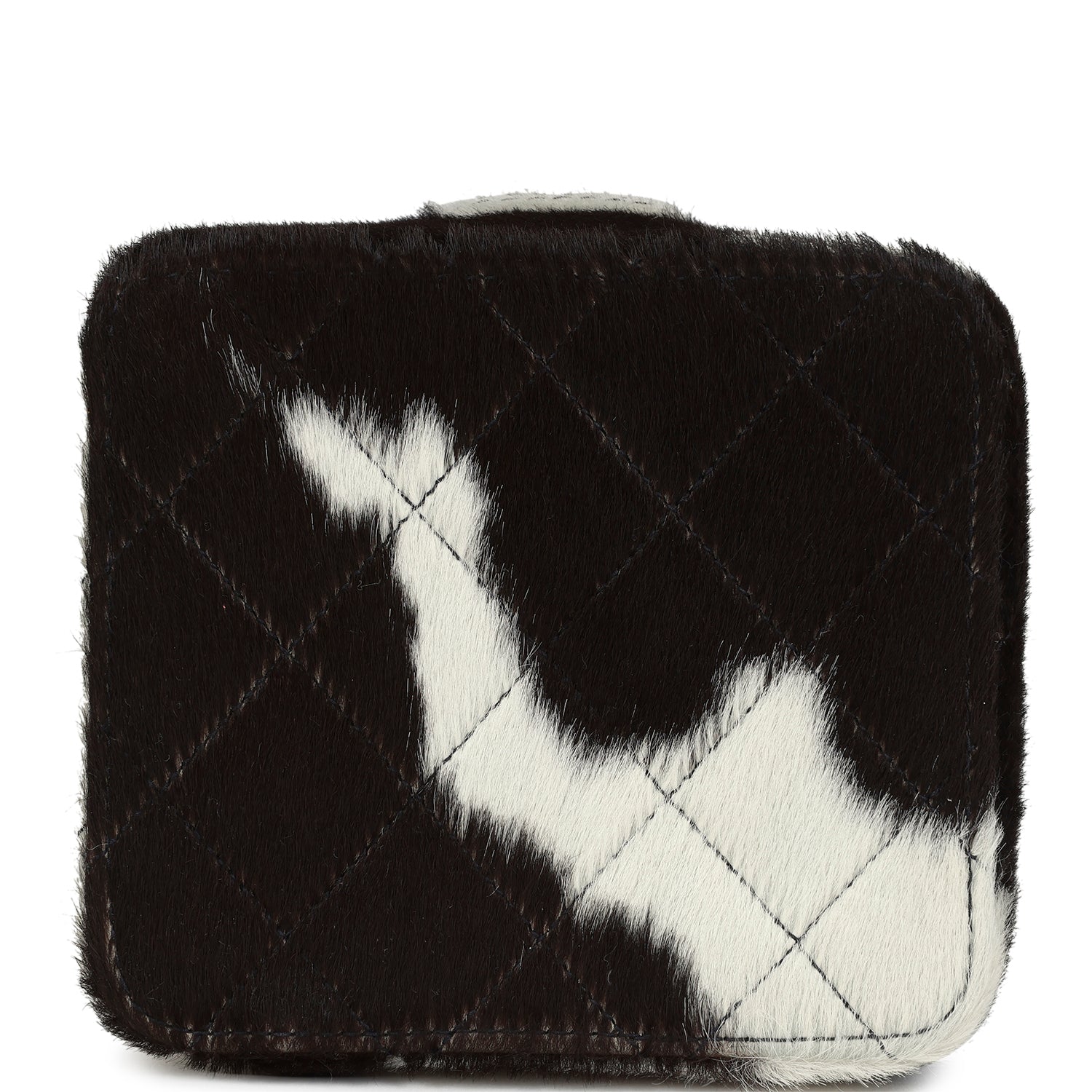 Chanel Vintage Square Vanity Box Brown and White Cow Print Pony Hair Antique Gold Hardware