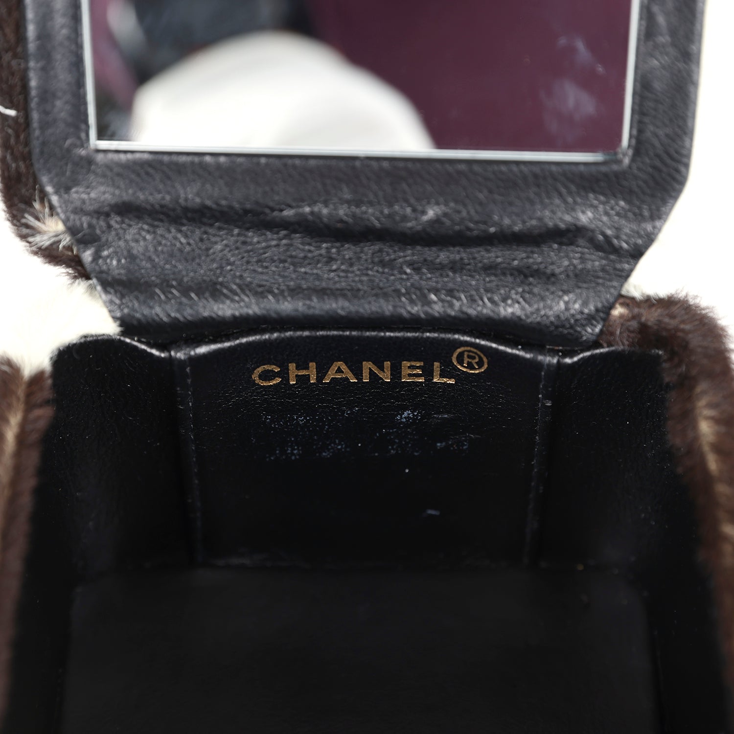 Chanel Vintage Square Vanity Box Brown and White Cow Print Pony Hair Antique Gold Hardware
