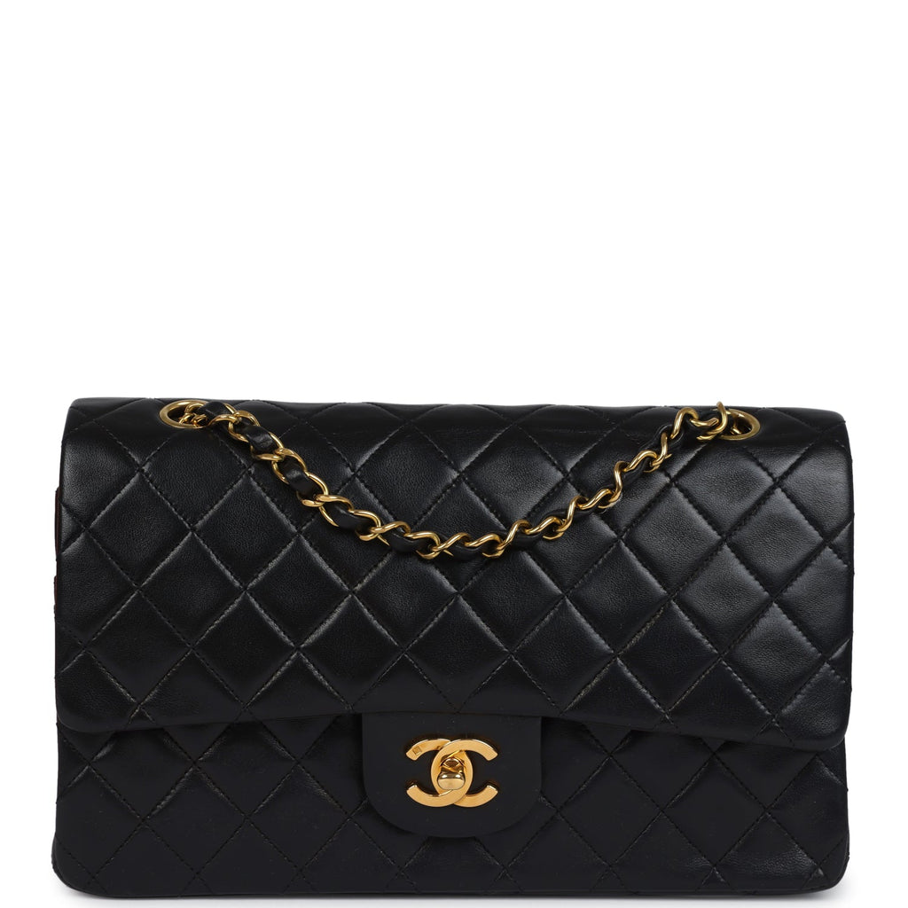 Chanel Vintage Medium Classic Double Flap Bag Black Lambskin Gold Hardware
