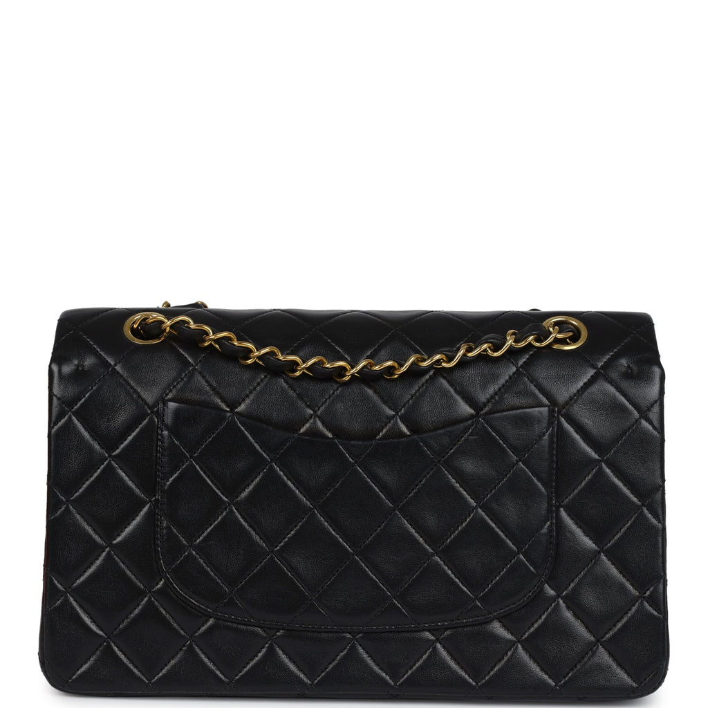 Chanel Vintage Medium Classic Double Flap Bag Black Lambskin Gold Hardware
