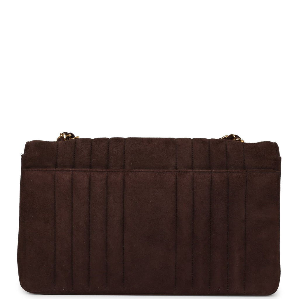 Chanel Vintage Medium Vertical Flap Bag Brown Suede Gold Hardware