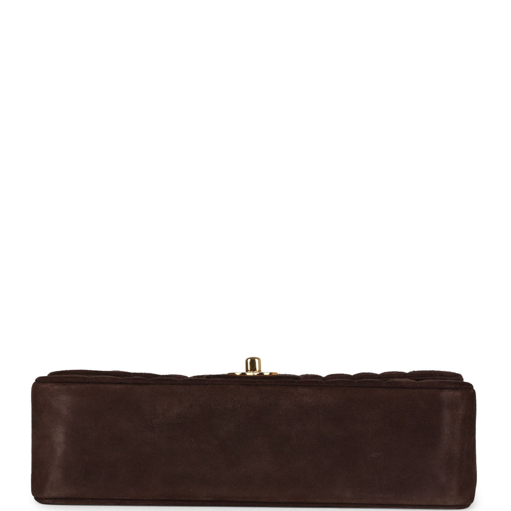 Chanel Vintage Medium Vertical Flap Bag Brown Suede Gold Hardware