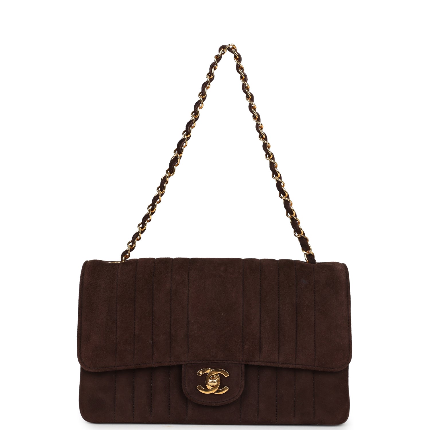 Chanel Vintage Medium Vertical Flap Bag Brown Suede Gold Hardware