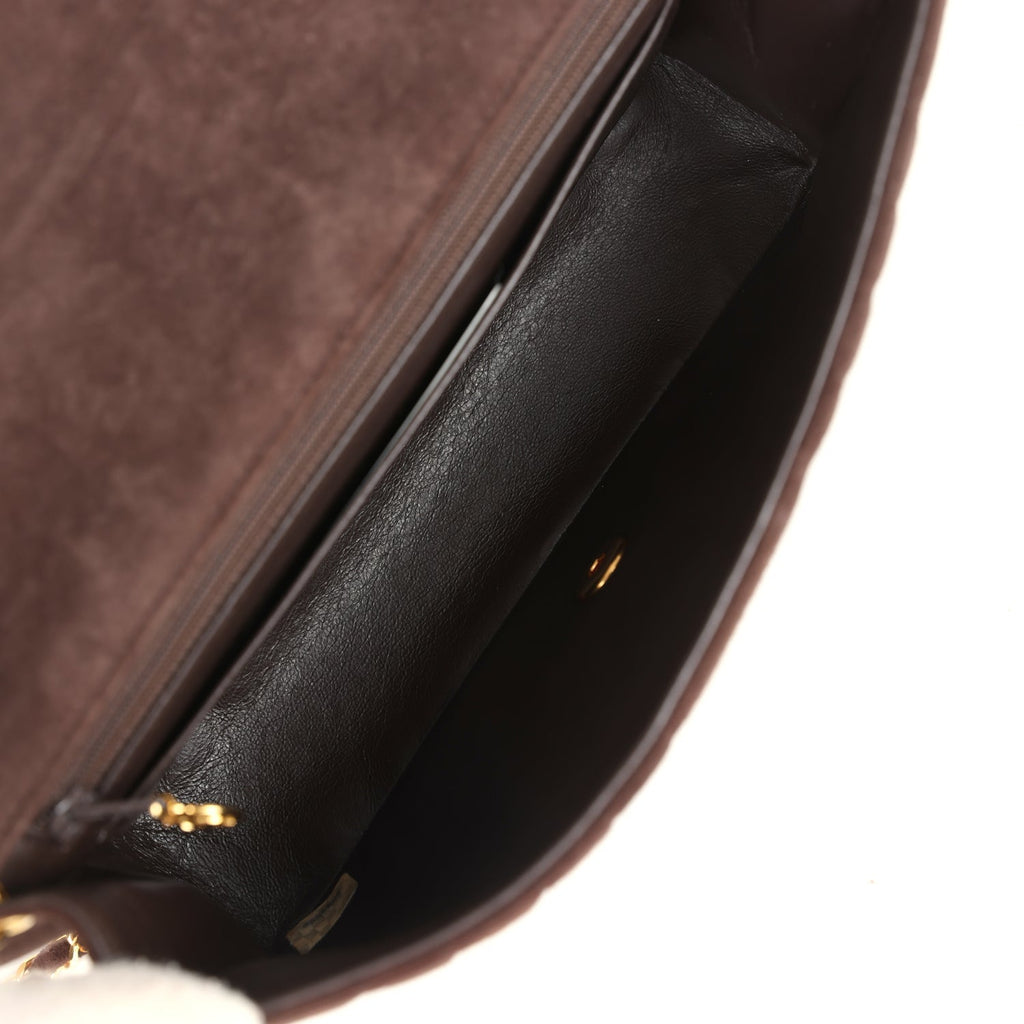 Chanel Vintage Medium Vertical Flap Bag Brown Suede Gold Hardware
