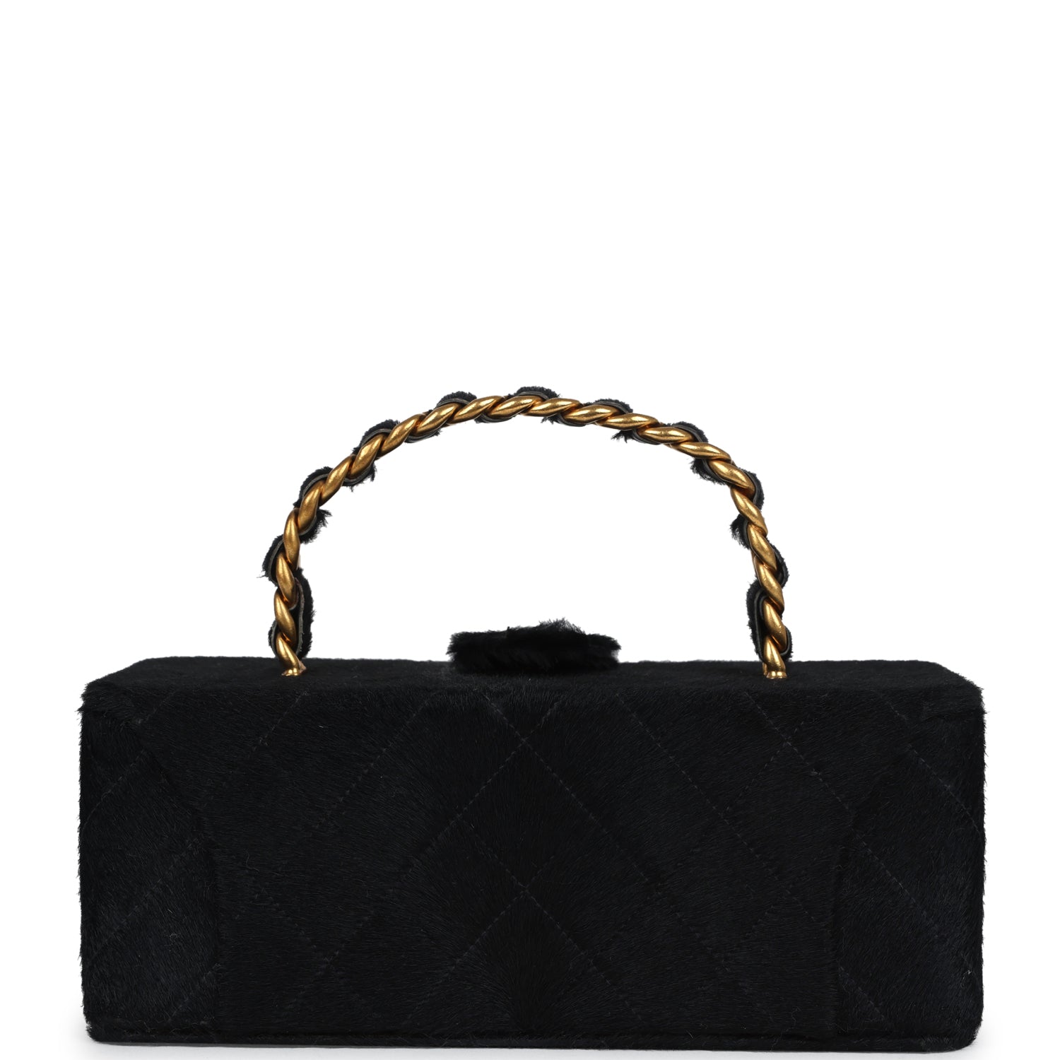Chanel Vintage Rectangular Vanity Box Black Pony Hair Antique Gold Hardware