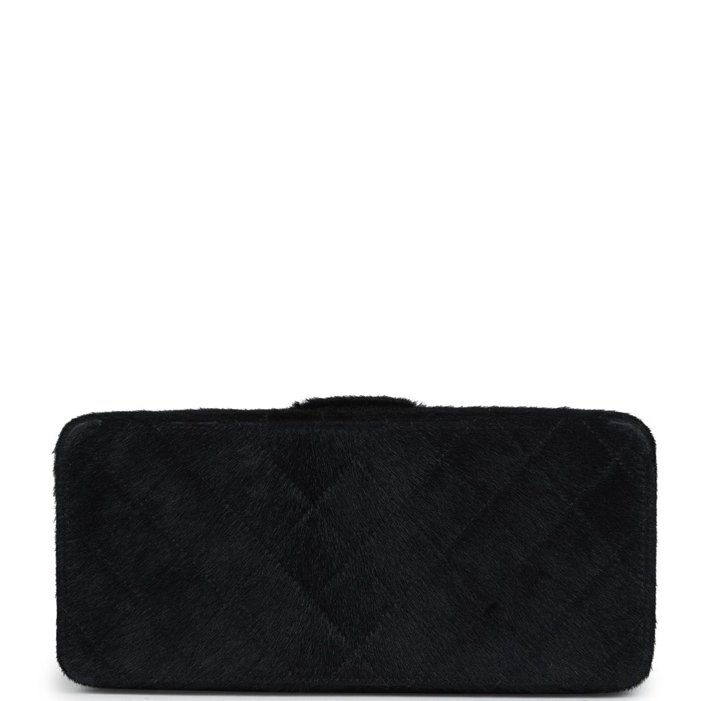 Chanel Vintage Rectangular Vanity Box Black Pony Hair Antique Gold Hardware
