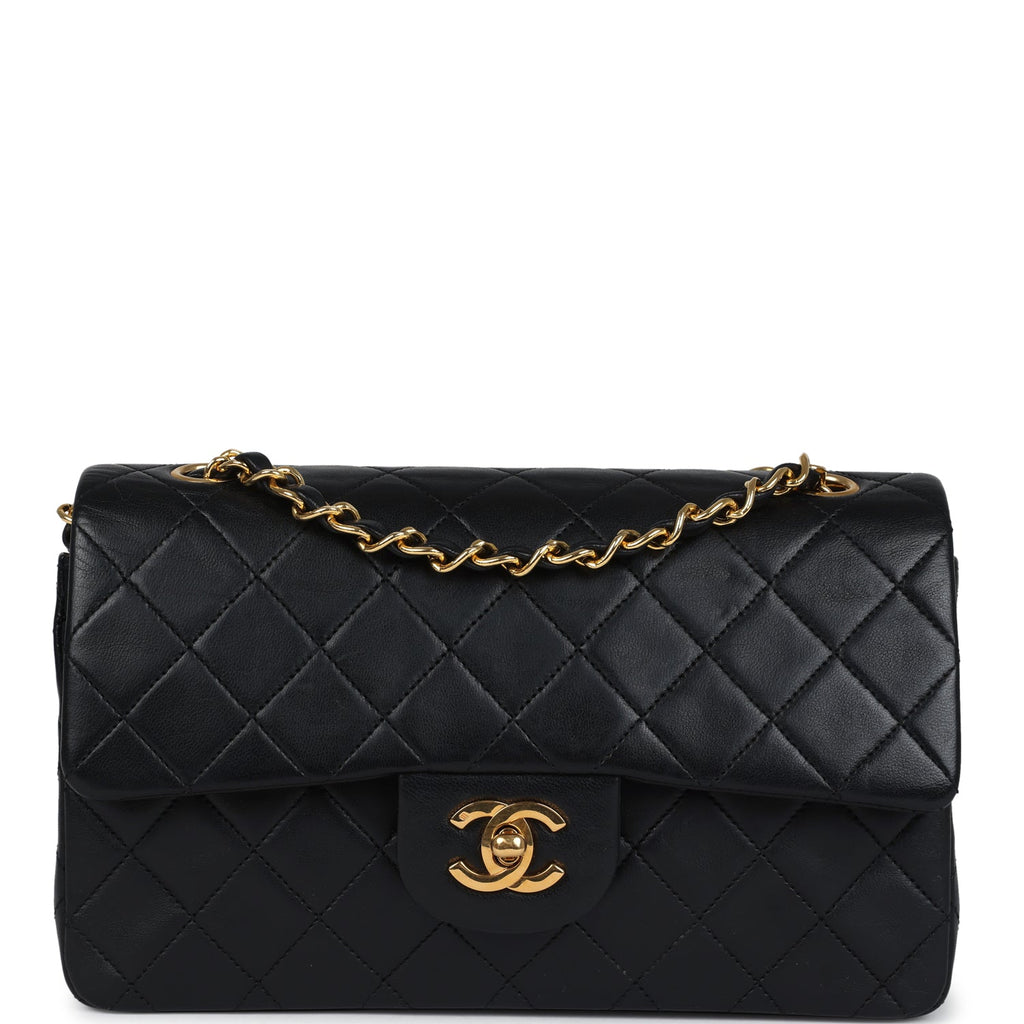 Chanel Vintage Small Classic Double Flap Black Lambskin Gold Hardware