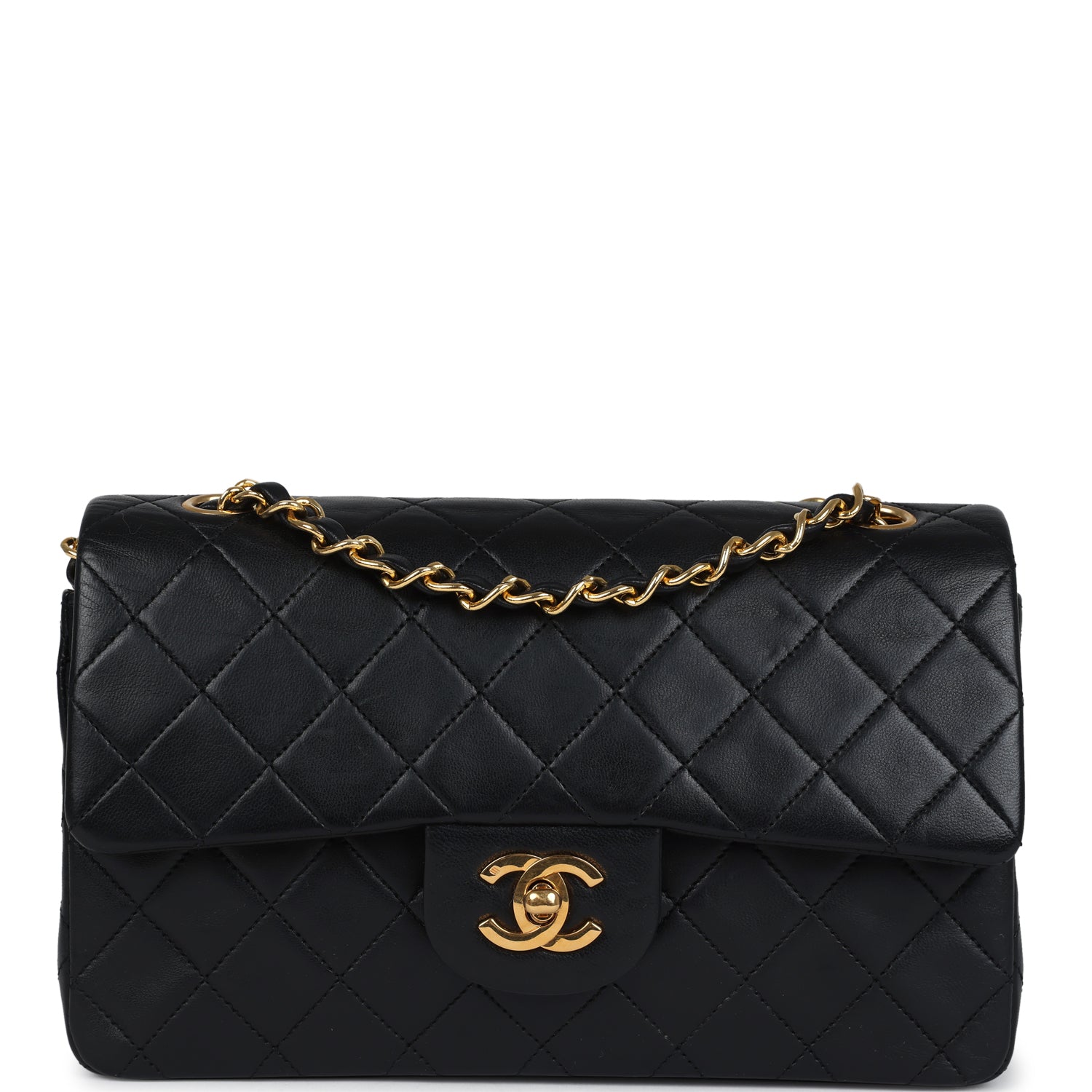 Chanel Vintage Small Classic Double Flap Black Lambskin Gold Hardware