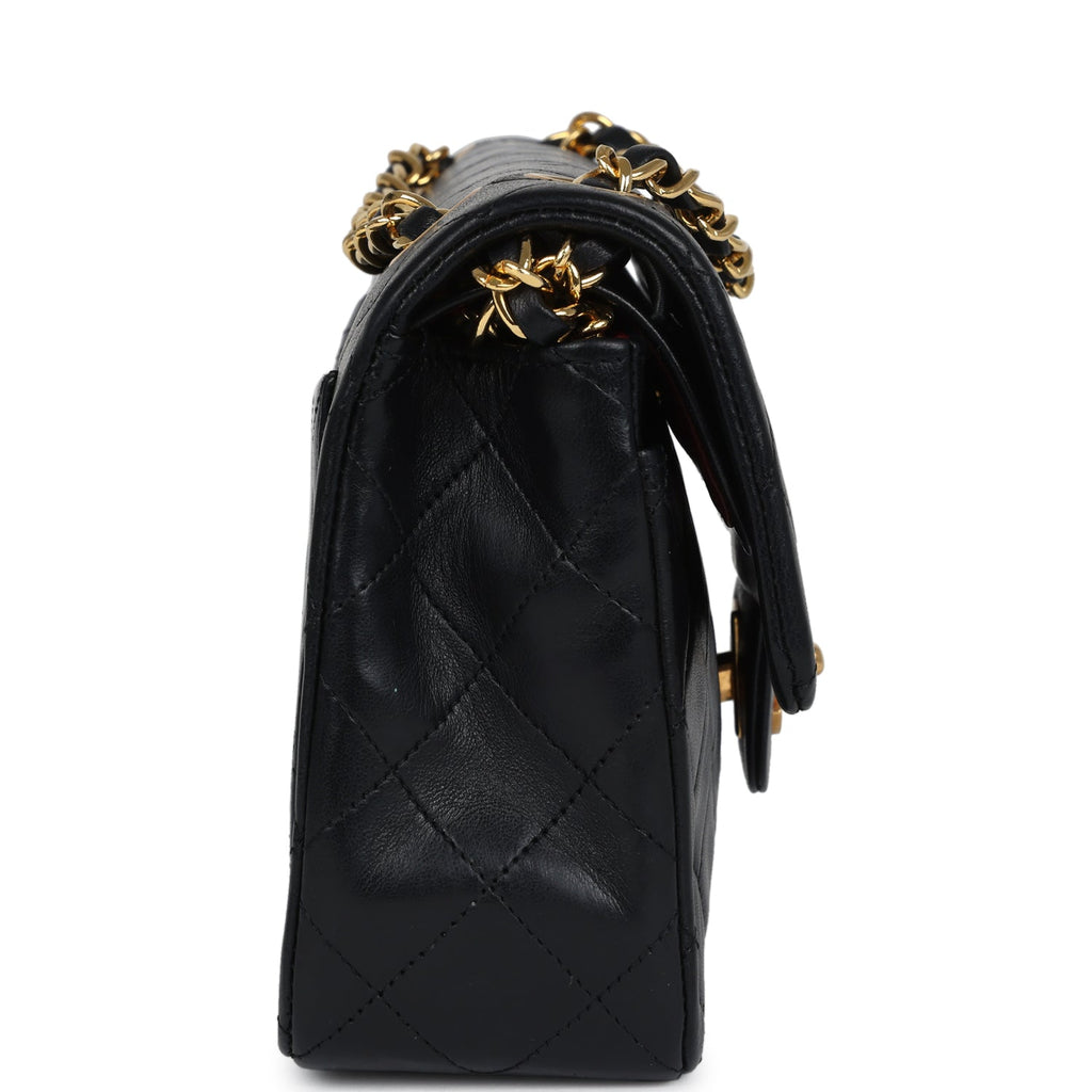 Chanel Vintage Small Classic Double Flap Black Lambskin Gold Hardware
