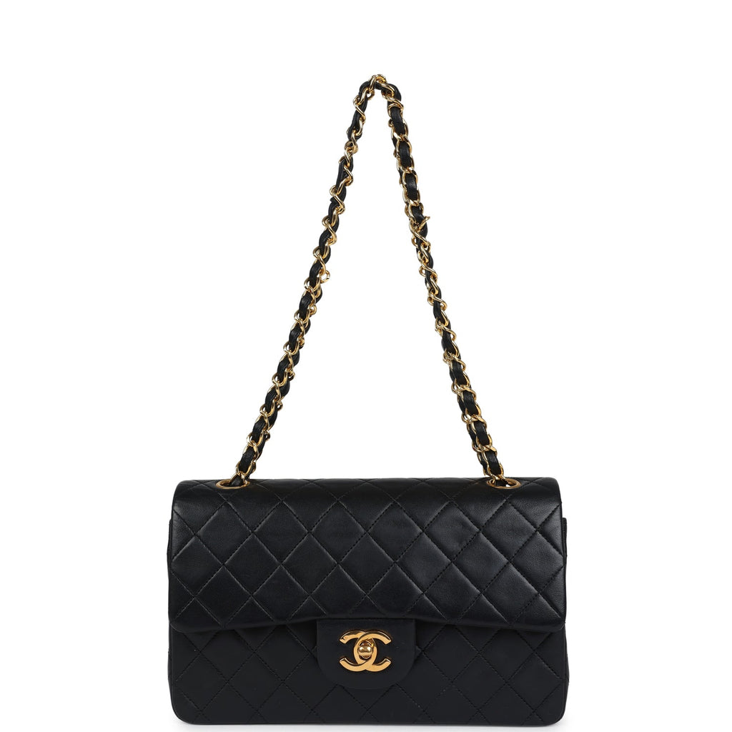 Chanel Vintage Small Classic Double Flap Black Lambskin Gold Hardware