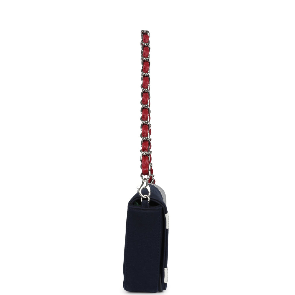 Chanel Vintage N0.5 Chain Shoulder Bag Navy, Silver, Red Canvas Silver Hardware