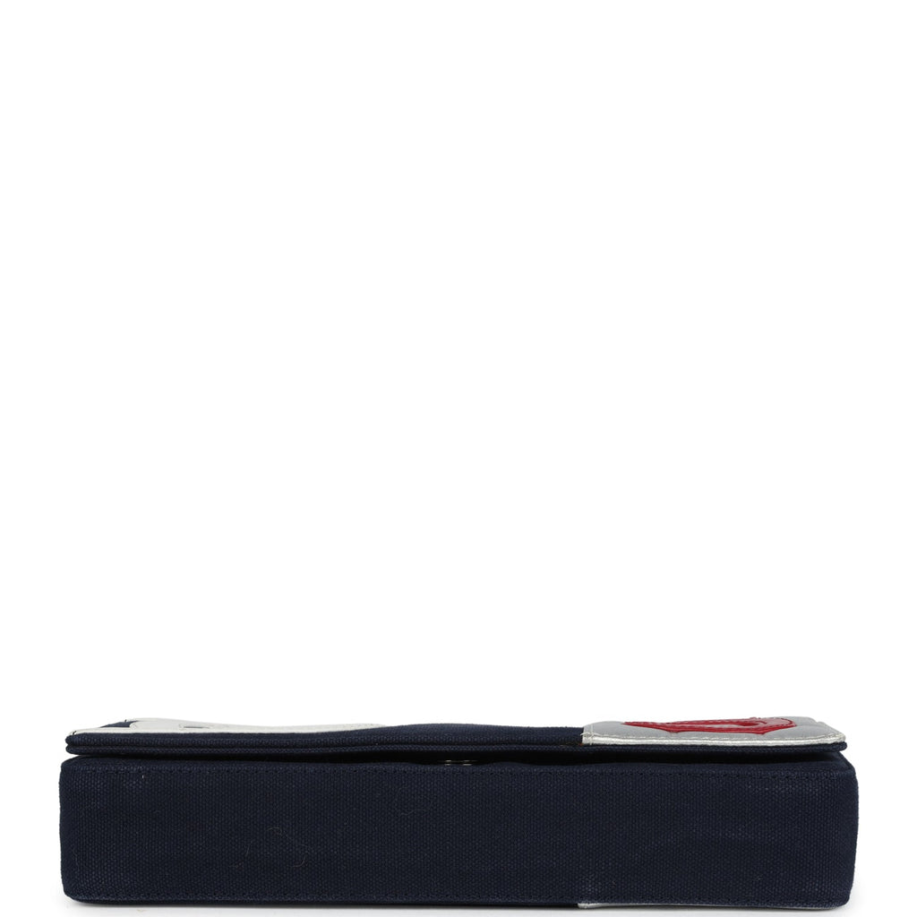Chanel Vintage N0.5 Chain Shoulder Bag Navy, Silver, Red Canvas Silver Hardware