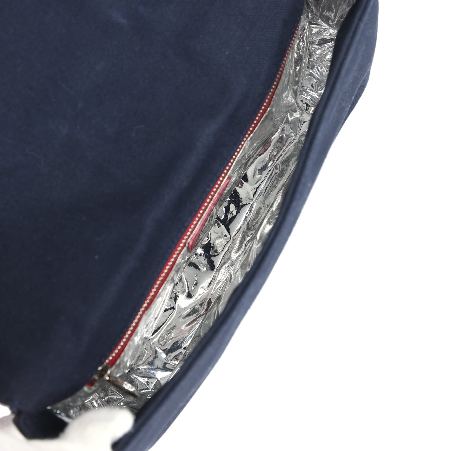 Chanel Vintage N0.5 Chain Shoulder Bag Navy, Silver, Red Canvas Silver Hardware