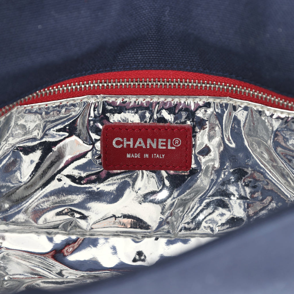 Chanel Vintage N0.5 Chain Shoulder Bag Navy, Silver, Red Canvas Silver Hardware
