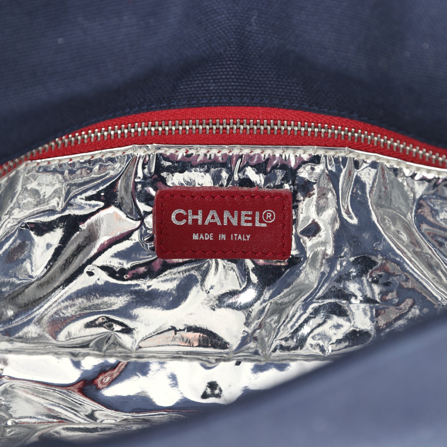 Chanel Vintage N0.5 Chain Shoulder Bag Navy, Silver, Red Canvas Silver Hardware
