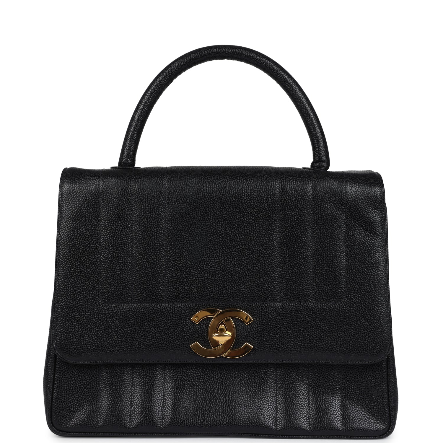 Chanel Vintage Vertical Stripe Kelly Flap Bag Black Caviar Gold Hardware