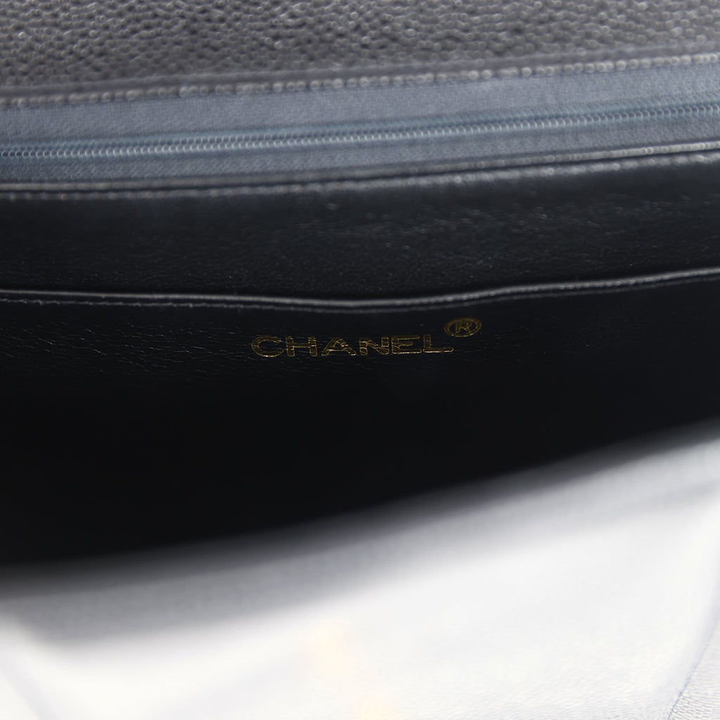 Chanel Vintage Vertical Stripe Kelly Flap Bag Black Caviar Gold Hardware