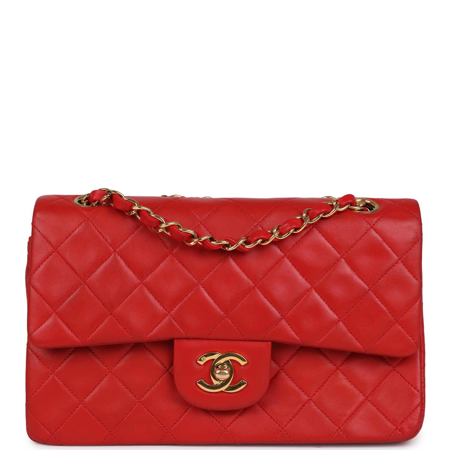Chanel Vintage Small Classic Double Flap Bag Red Lambskin Gold Hardware