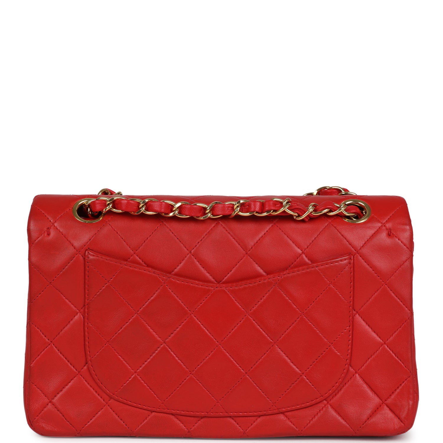 Chanel Vintage Small Classic Double Flap Bag Red Lambskin Gold Hardware