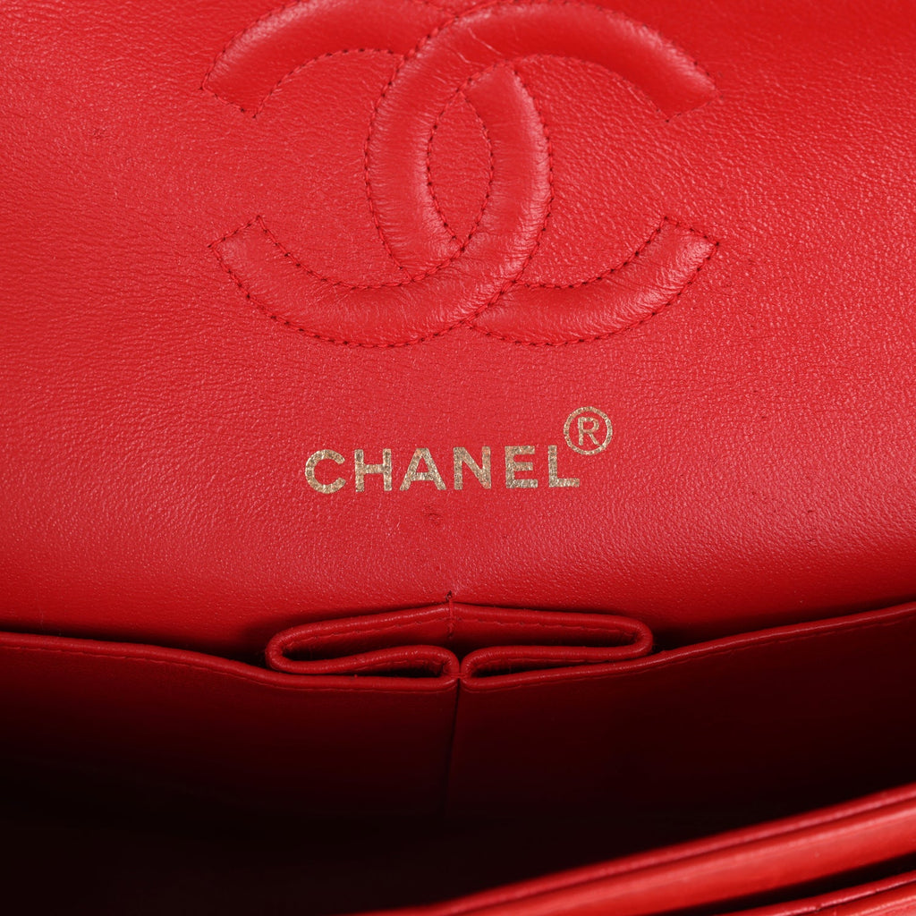 Chanel Vintage Small Classic Double Flap Bag Red Lambskin Gold Hardware