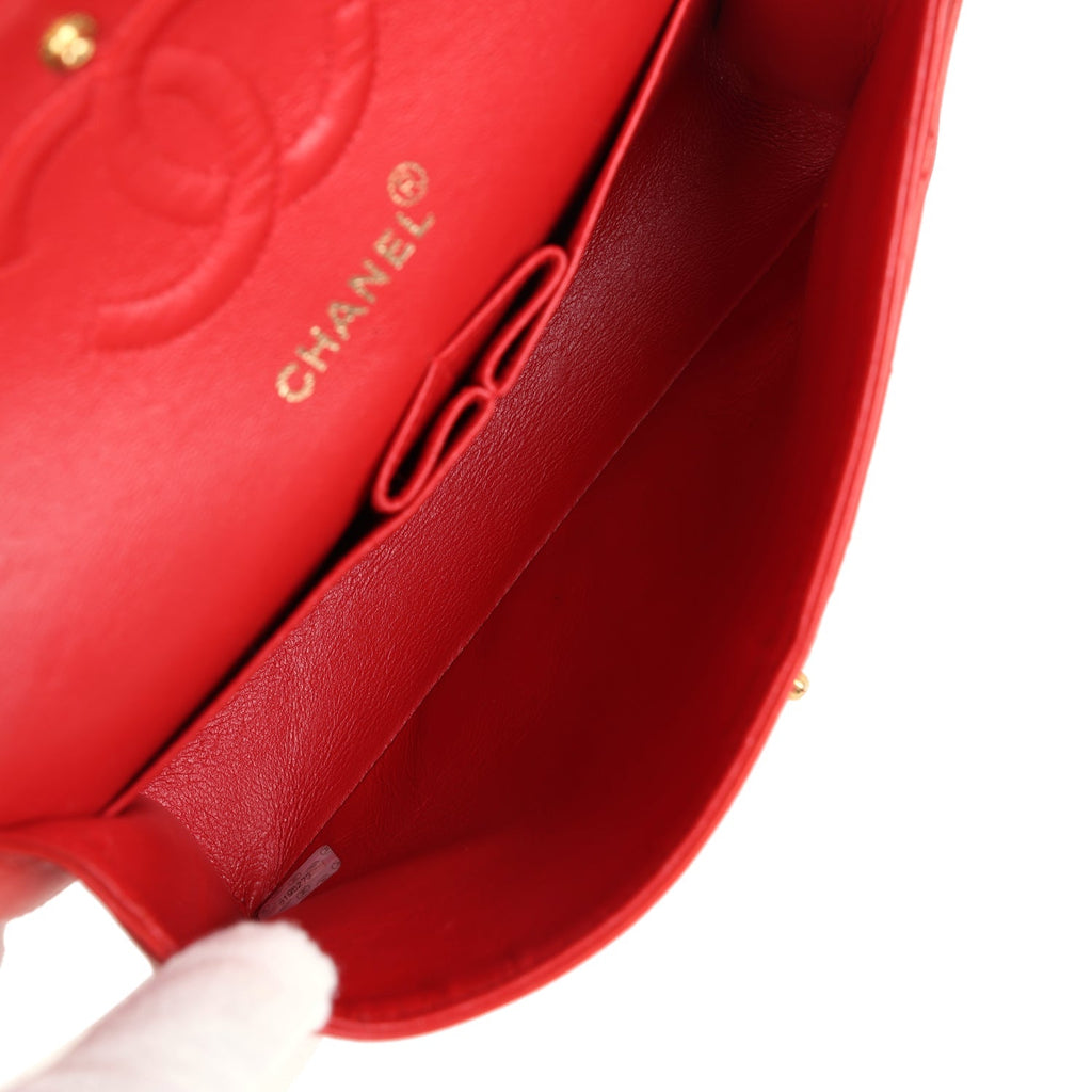 Chanel Vintage Small Classic Double Flap Bag Red Lambskin Gold Hardware