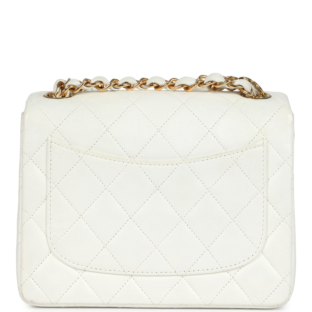 Chanel Vintage Mini Square Flap Bag White Lambskin Gold Hardware