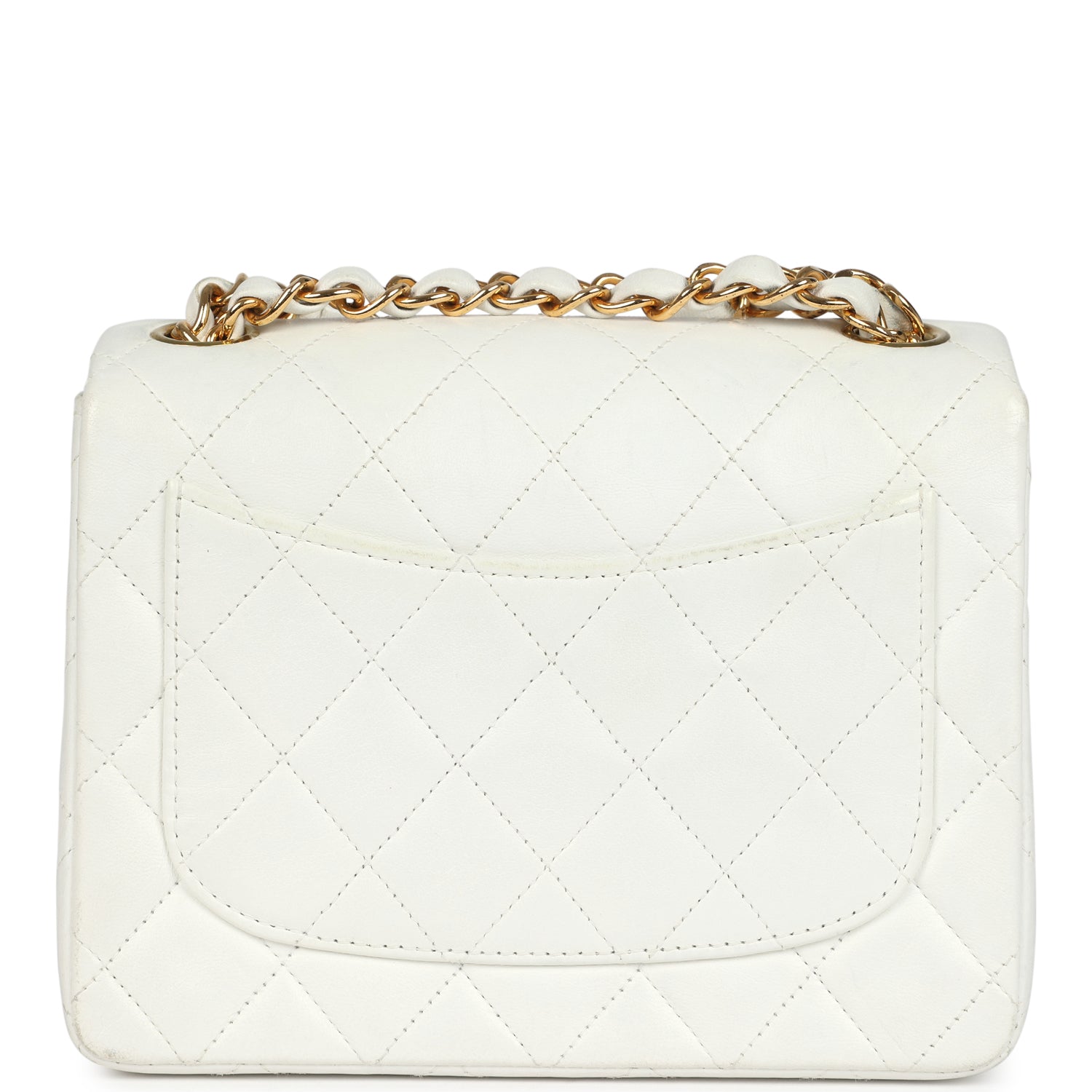 Chanel Vintage Mini Square Flap Bag White Lambskin Gold Hardware