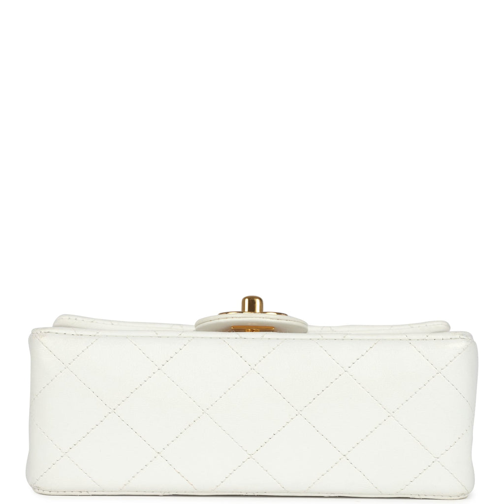 Chanel Vintage Mini Square Flap Bag White Lambskin Gold Hardware