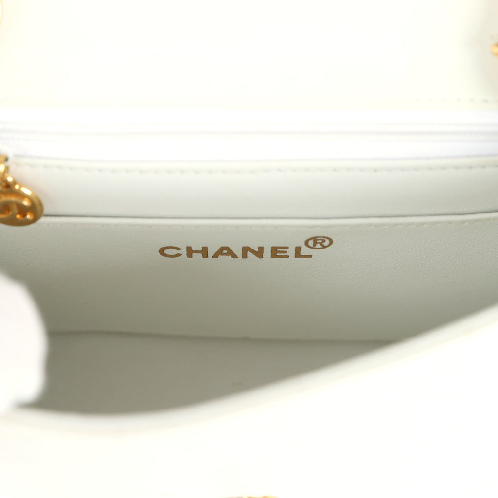 Chanel Vintage Mini Square Flap Bag White Lambskin Gold Hardware