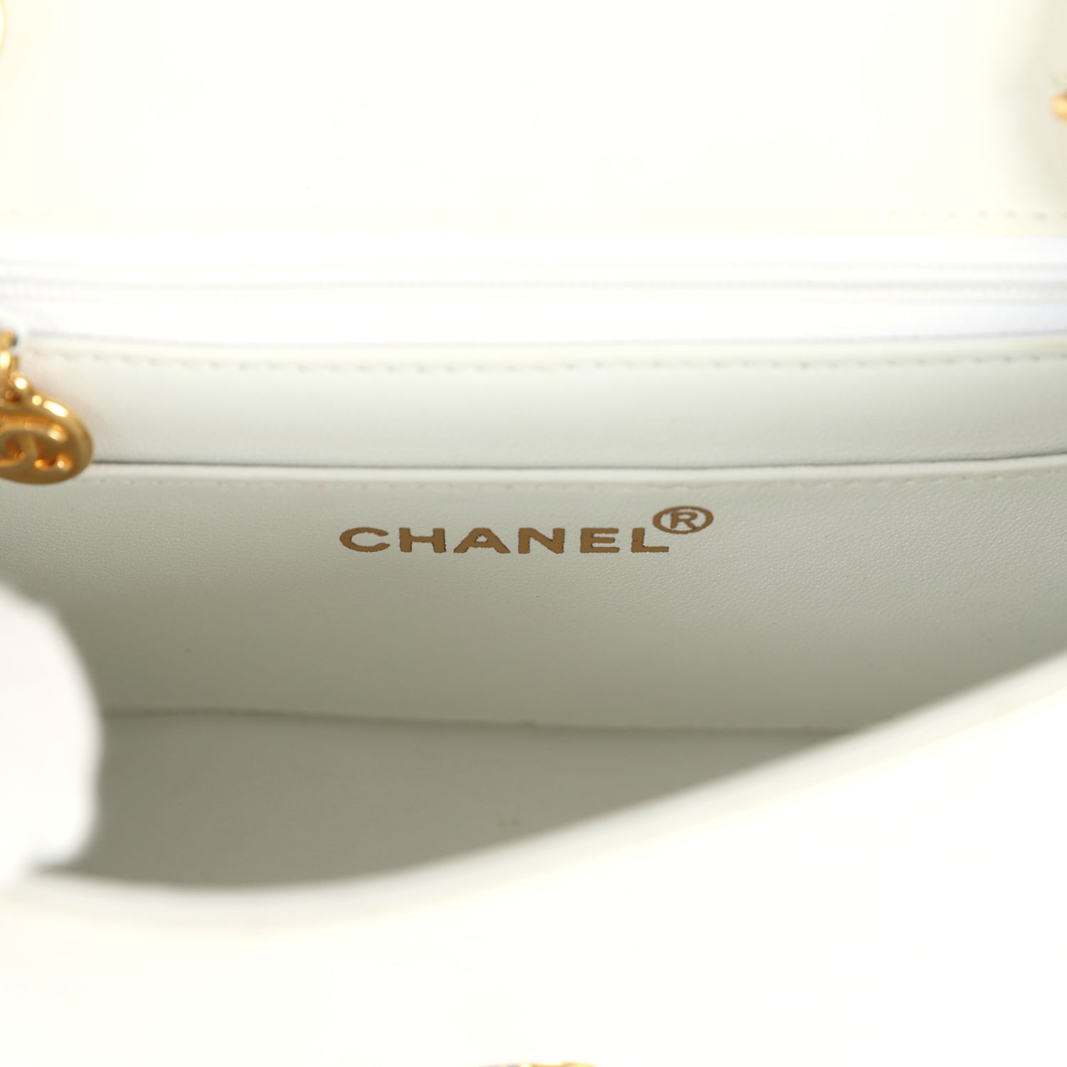 Chanel Vintage Mini Square Flap Bag White Lambskin Gold Hardware